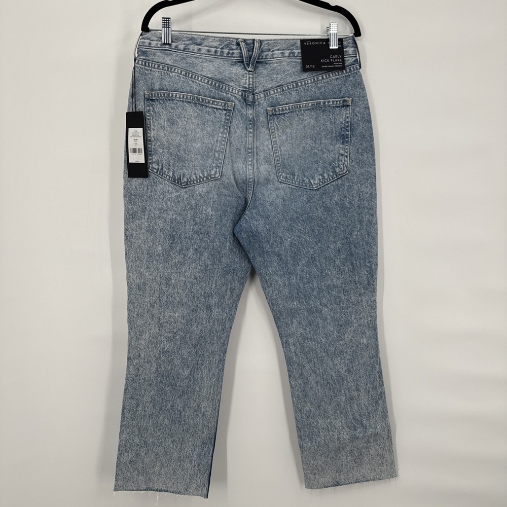 Veronica Beard Jeans Carly Kick Flare Denim Jeans 31 Raw Hem In Pebble Stone New